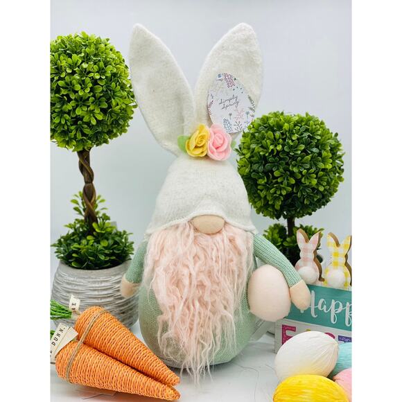 Spring Easter Gnome with Pink Beard and Bunny Ears - Picture 1 of 2